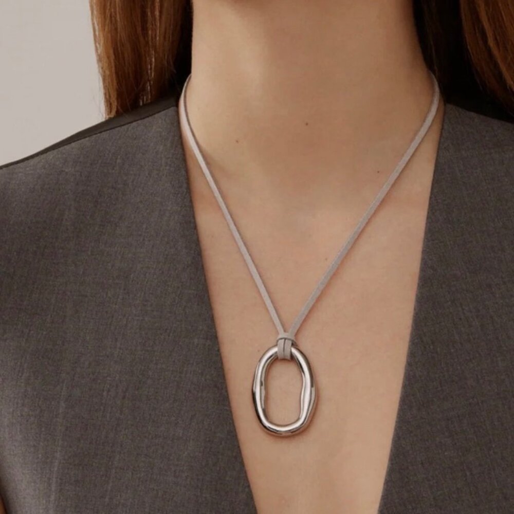 New Twenty Compass Dolce Silver Necklace with Grey Rope - MSRP $65